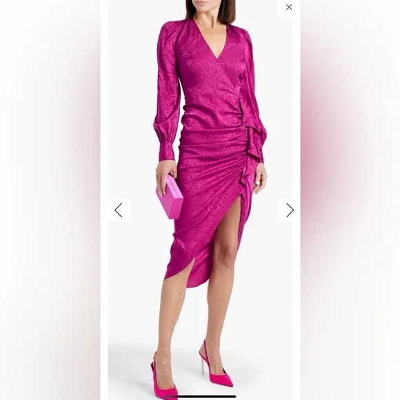 NWT $698 Veronica Beard Weiss Side Ruffle Long Sleeve Silk Blend Maxi Dress - Picture 2 of 11